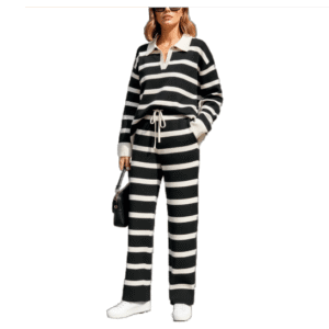 Woman ’s Knit Polo Sweater & Wide-Leg Pant Set