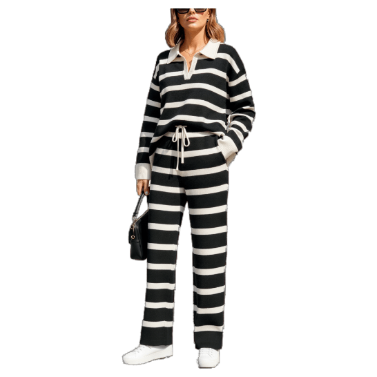 Woman ’s Knit Polo Sweater & Wide-Leg Pant Set